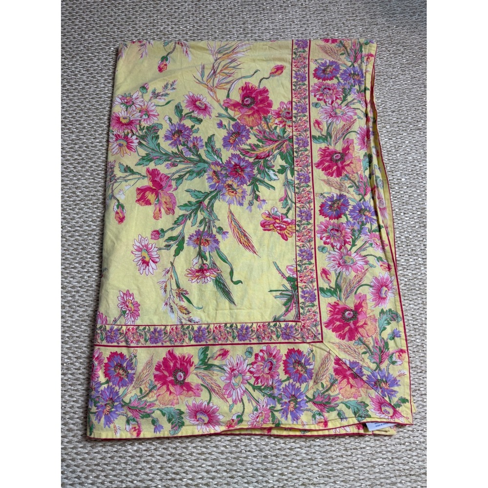 April Cornell Yellow Floral Cotton Tablecloth Pink Purple Wildflower Cottagecore